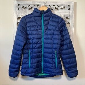 Sierra Designs Sierra Navy Blue/ Teal Rip Stop Full Zip Puffer Down Jacket